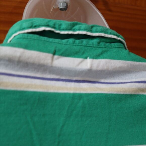 Vintage Y2K Hollister Green & White Stripe Baby Polo Shirt Medium - Picture 7 of 16